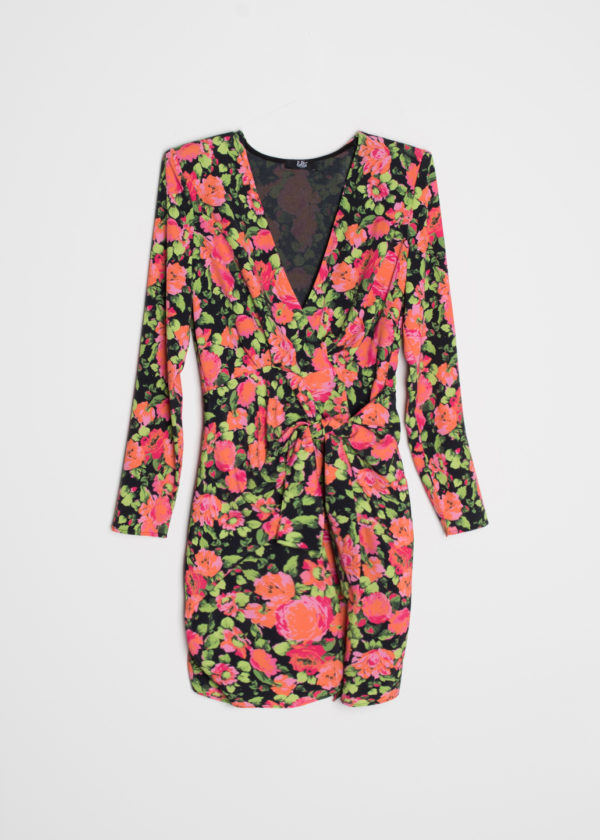 vestido frunces estampado floral-negro-xs