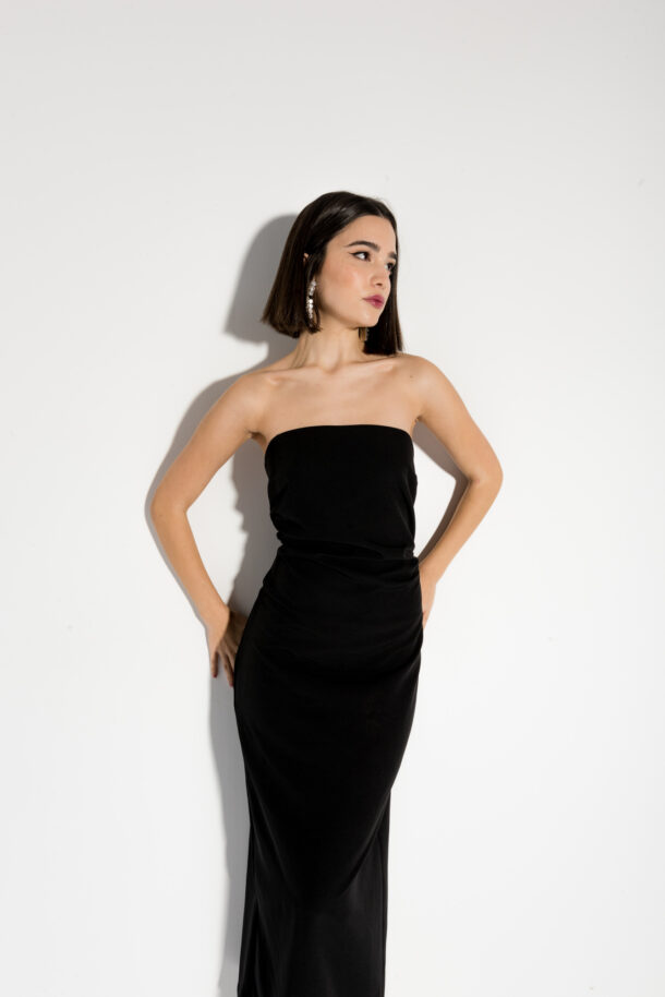 vestido midi pliegues-negro-xl