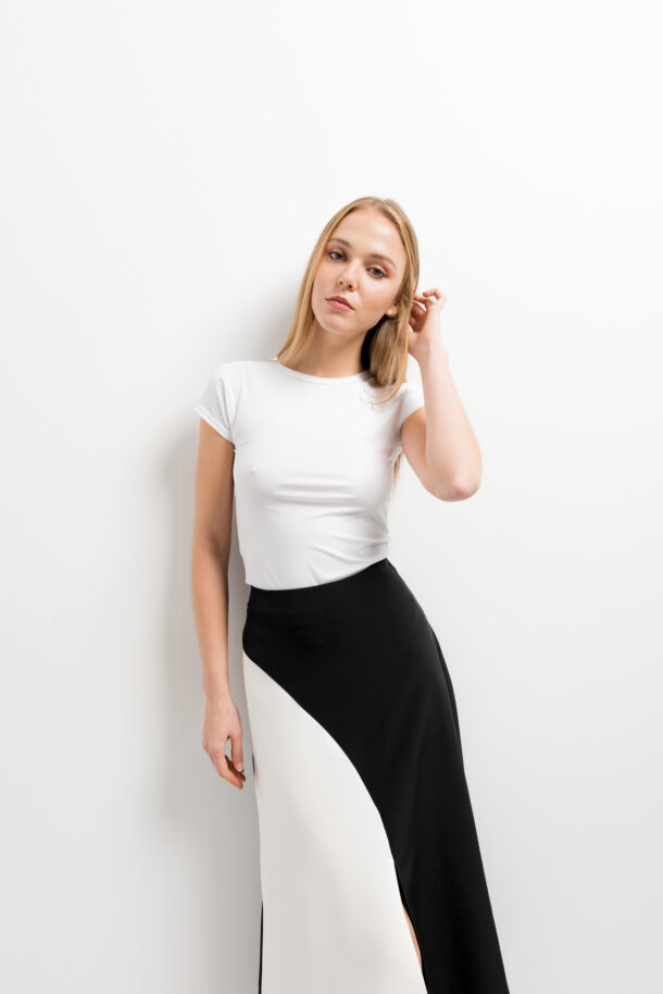 falda midi color block-negro-xl